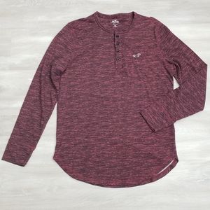 Hollister Long Sleeve Henley Top in Maroon sz S